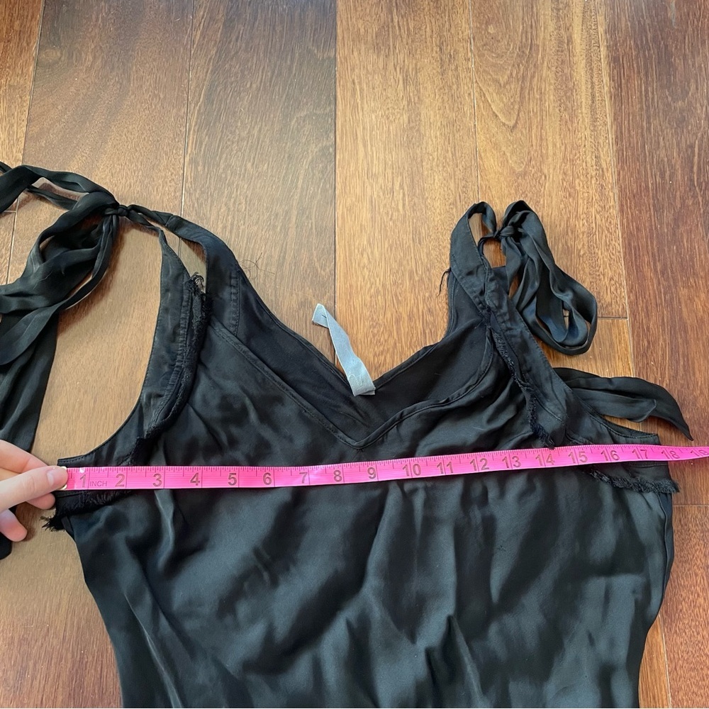 Raquel Allegra Black Tank Top Satin Bow Straps Raw Edge Hem Womens Size 0 - Picture 8 of 10